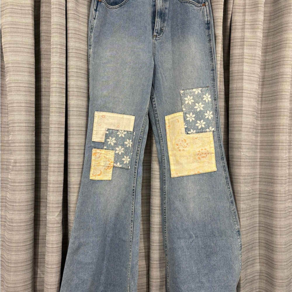 Wrangler Blue Flare Jeans with Floral Patchwork